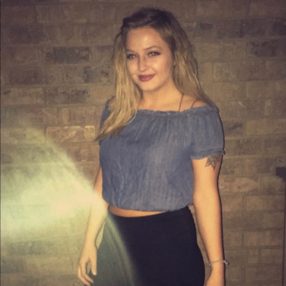 Trendy faux denim top